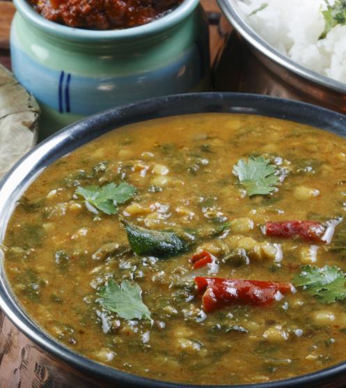 Sindhi chana dal with palak-sai bhaji-Plating